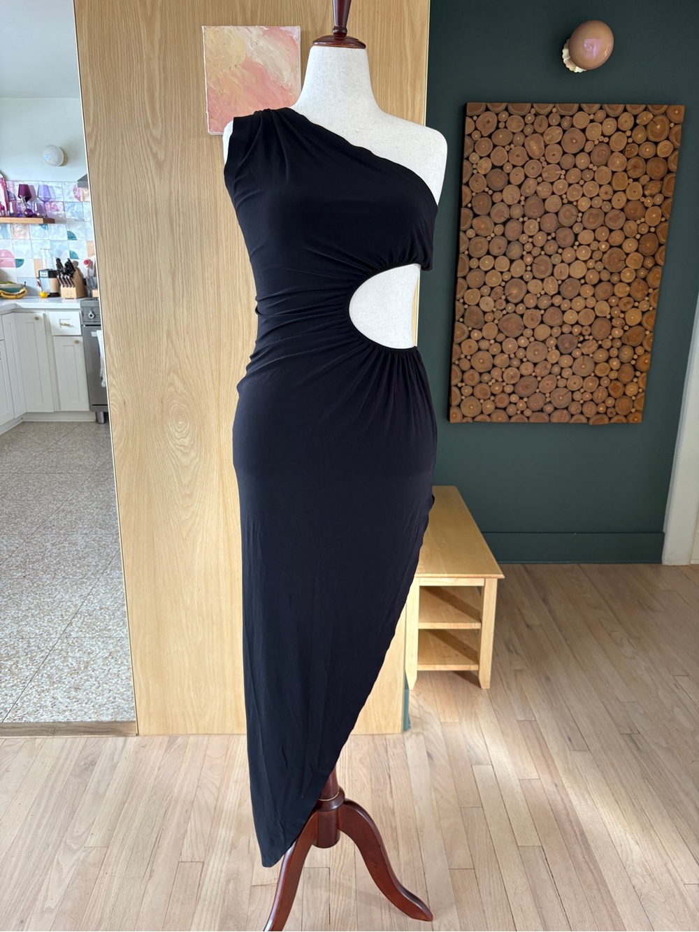 Norma Kamali Black One-Shoulder Asymmetric Cutout Dress
